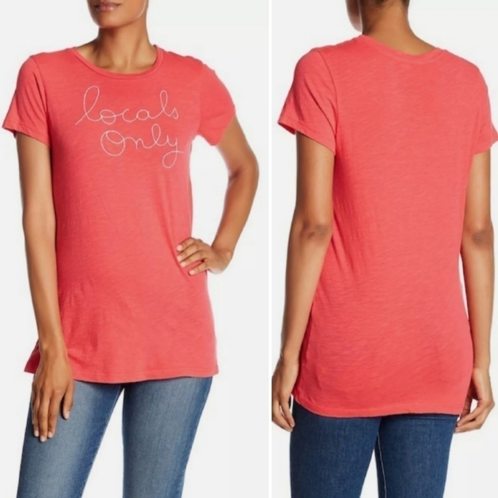 Sundry NEW Locals Only tee embroidered graphic t-shirt top coral pink‎ longline